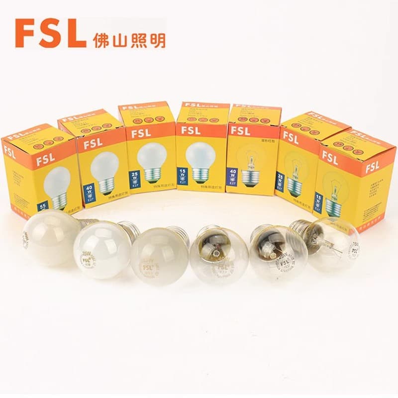 FSL Foshan Lighting Tungsten Filament Incandescent Bulb E27, Screw-in Frosted Table Lamp, E14 Dimmable Candle.