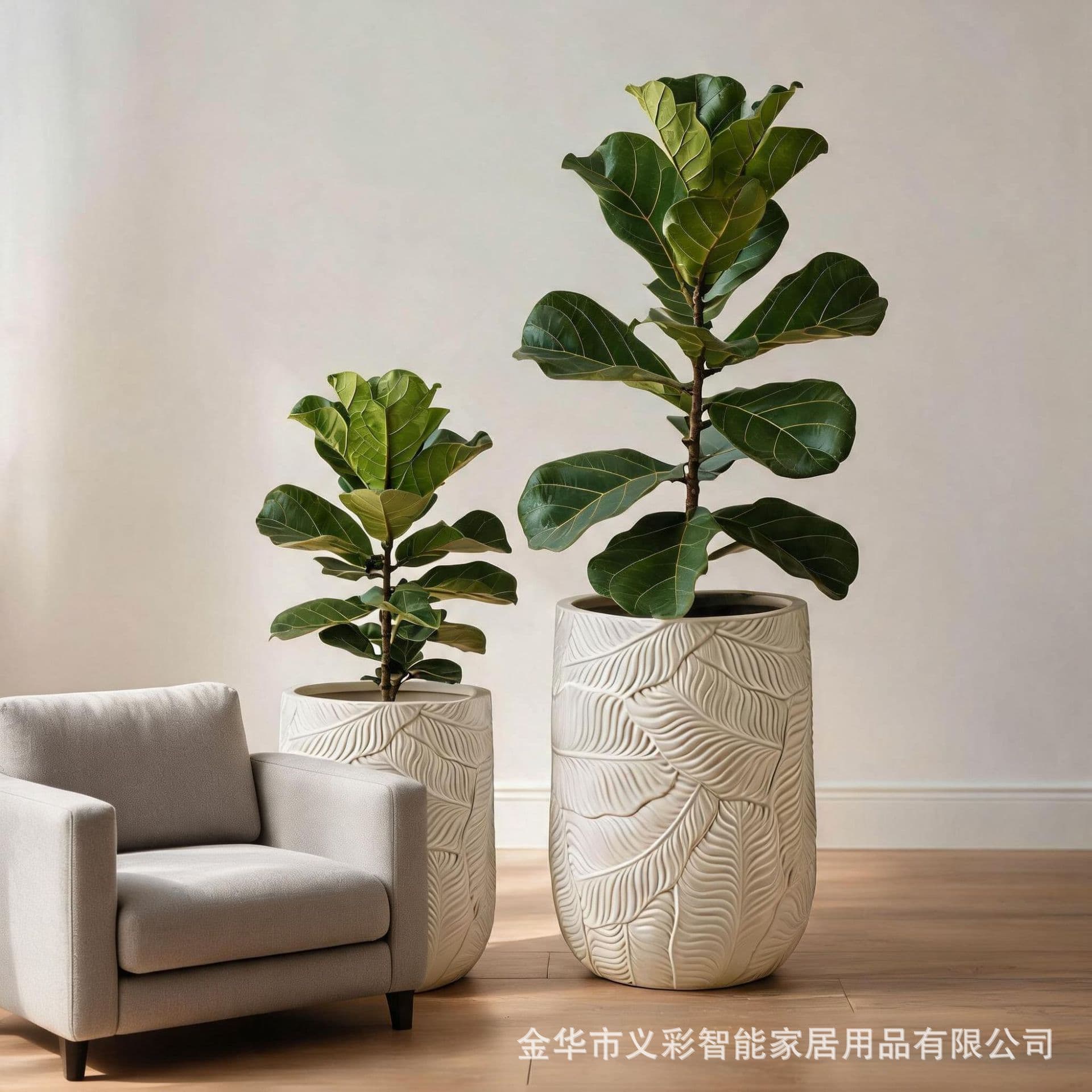 Factory Wholesale Large Diameter Plastic Flower Pot Tall Floor Pot Imitation Ceramic Relief Surface Leaf Pattern Blow Molded One-Piece
