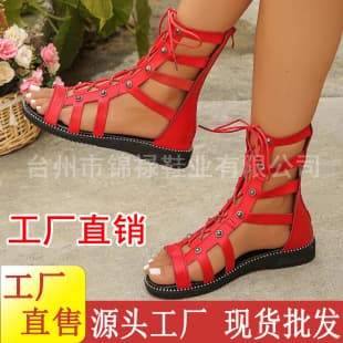 New Summer Flat Heel Back Zipper Roman Rivet Sandals High Top Leggings Women's Large Size Boots for Export