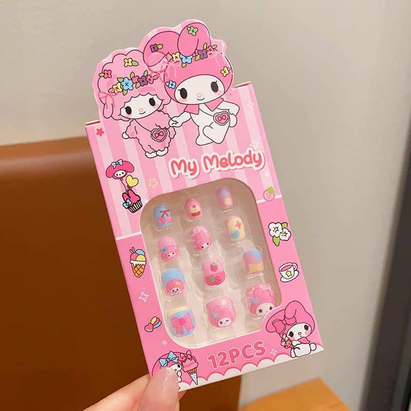 Kuromi Cartoon Kids Wearable Nail Tips for Little Girls New Nail Stickers Girls Gift Toy