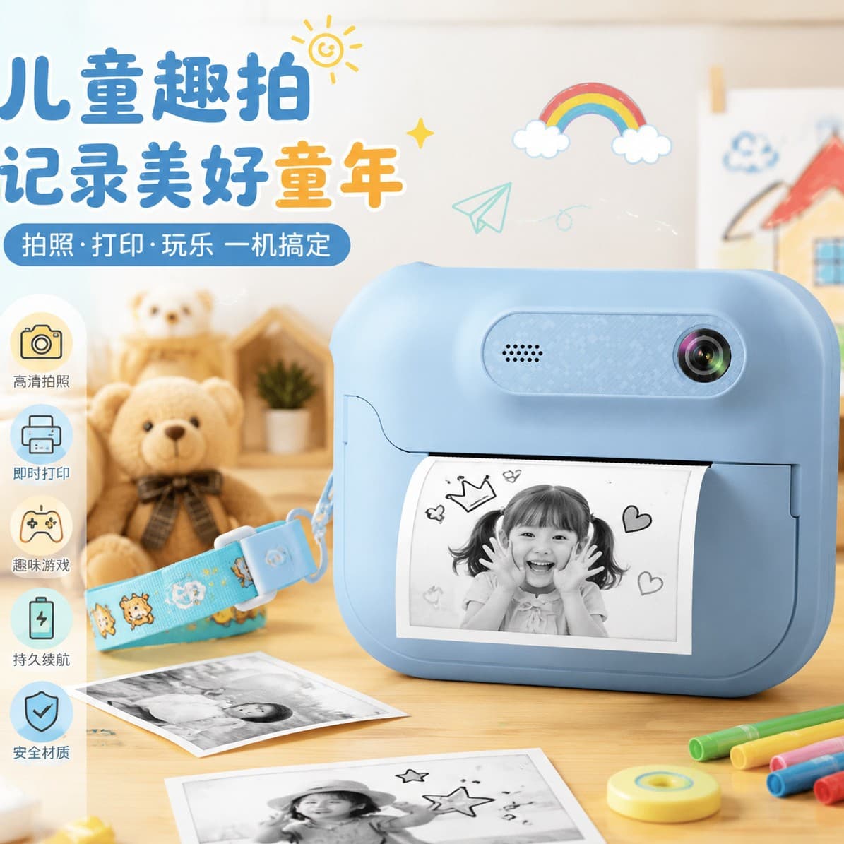 Cross-Border Print Camera S8 Kids Digital Camera Instant Print Cute Cartoon Toy Mini Camera