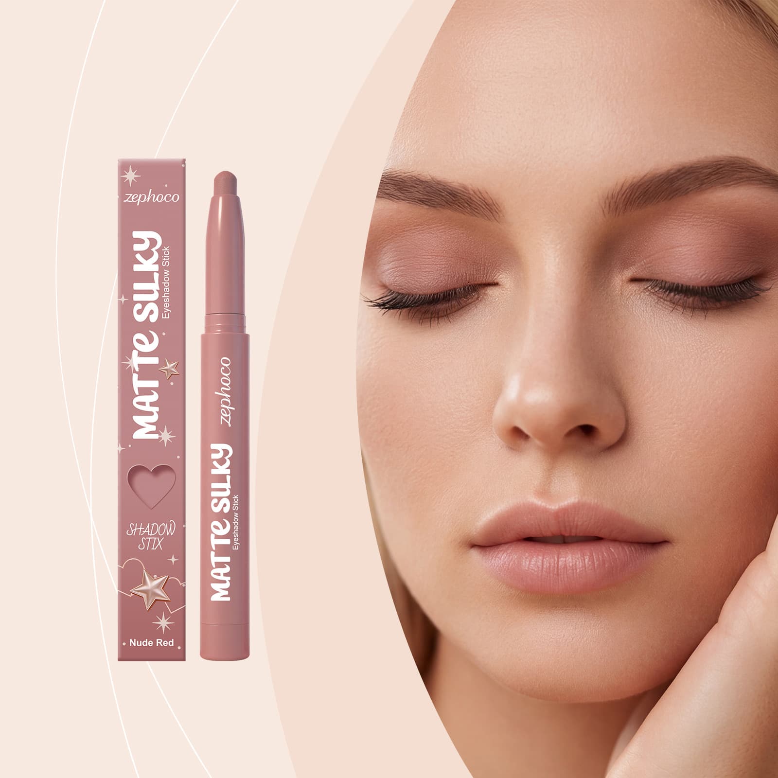 zephoco Matte Silky Eyeshadow Stick (Nude Red) Silky Eye Makeup Highly Pigmented Fine Shimmer Lazy-Friendly Long-Lasting