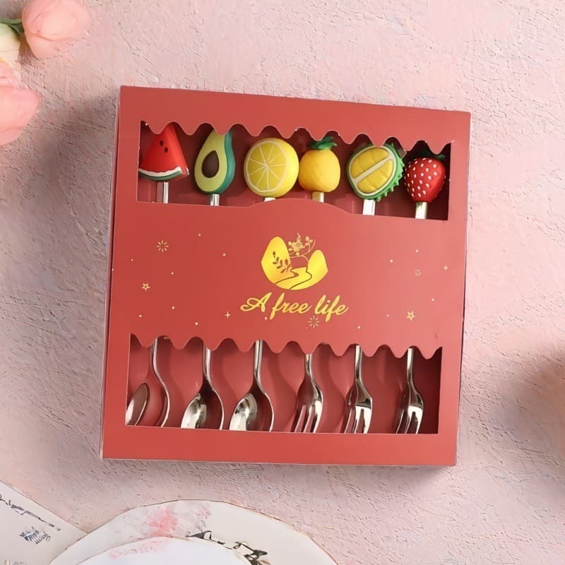 Fruit Plush Stainless Steel Spoon and Fork Christmas Coffee Dessert Spoon and Fork Gift Set Fruit Watermelon Spoon and Fork Box Set