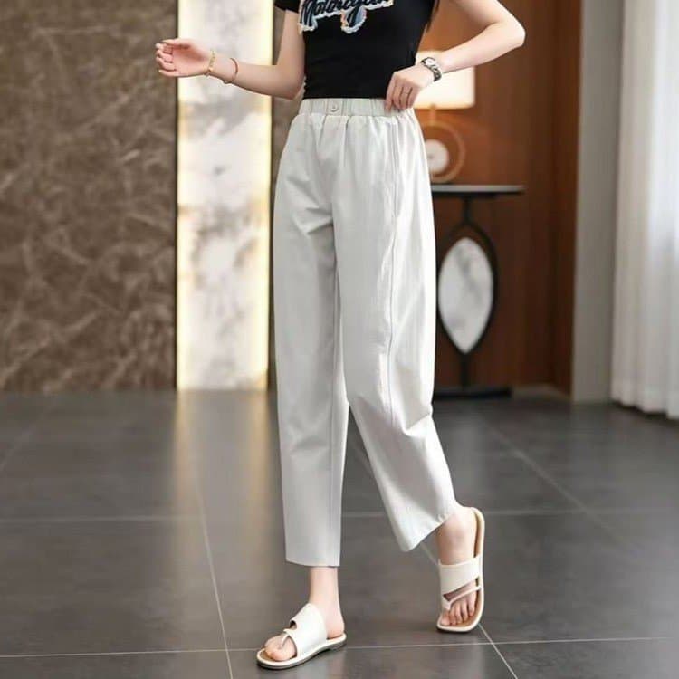 Summer Loose High-Waist Cropped Pants Plus Size Women's Comfortable Versatile Casual Pants White