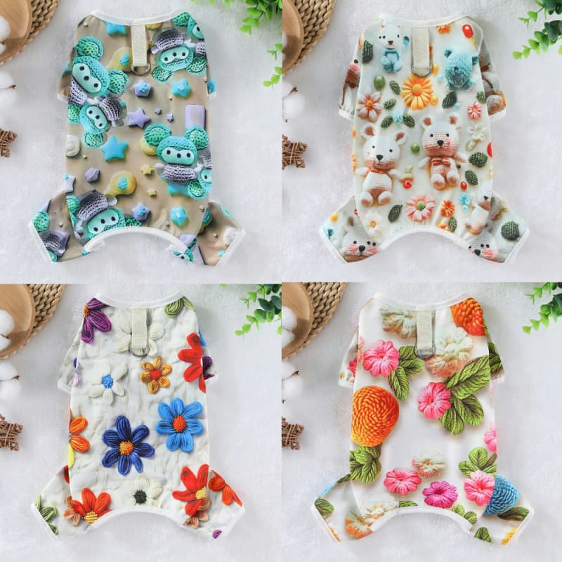 Pet Dog Clothes Spring Summer 3D Printed Stretch Four-Leg Suit for Bichon, Teddy, Pomeranian, Cat Cooling Vest Sun Protection