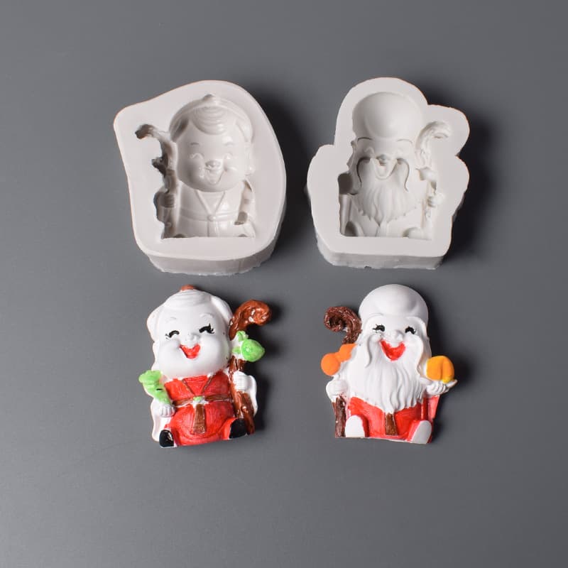 Semi-3D Longevity Grandpa and Grandma Silicone Mold for Fondant Chocolate Birthday Cake Decoration Baking