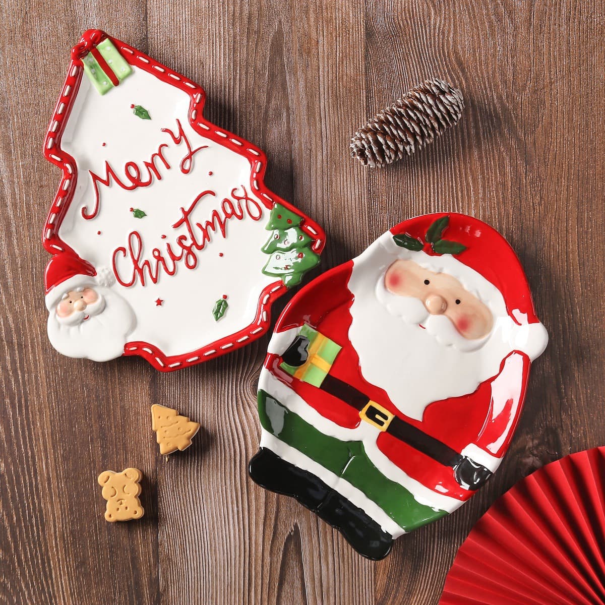 3D Hand Painted Export Santa Claus Tree Shaped Ceramic Plate Breakfast Plate Dessert Plate Christmas Tableware