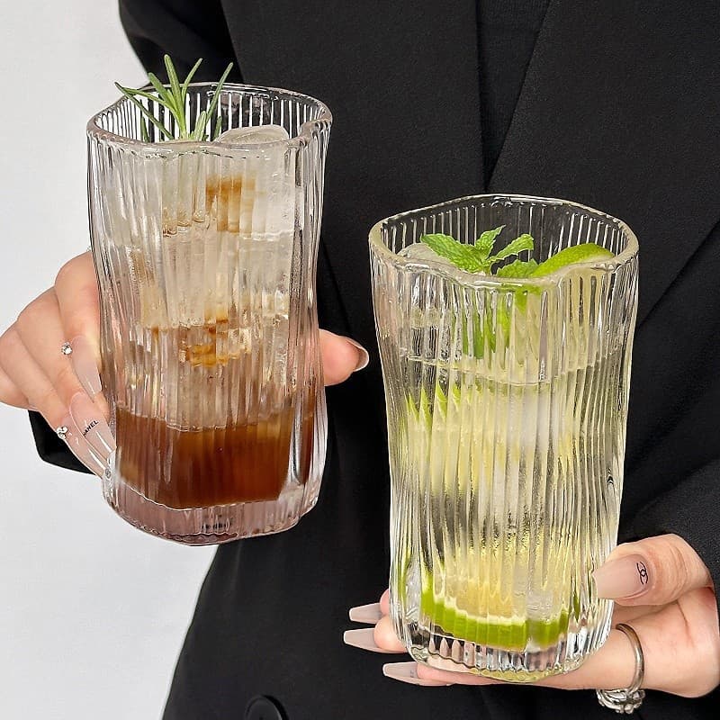 Ins Style Water Glass Simple Vertical Striped Twisted Cup Household Coffee Cup Beverage Cup Milk Cup Cold Drink Cup