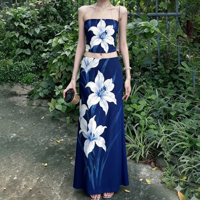 2026 Summer Cropped Fitted Slimming Camisole Top for Women Romantic Vacation Floral Print Tube Top
