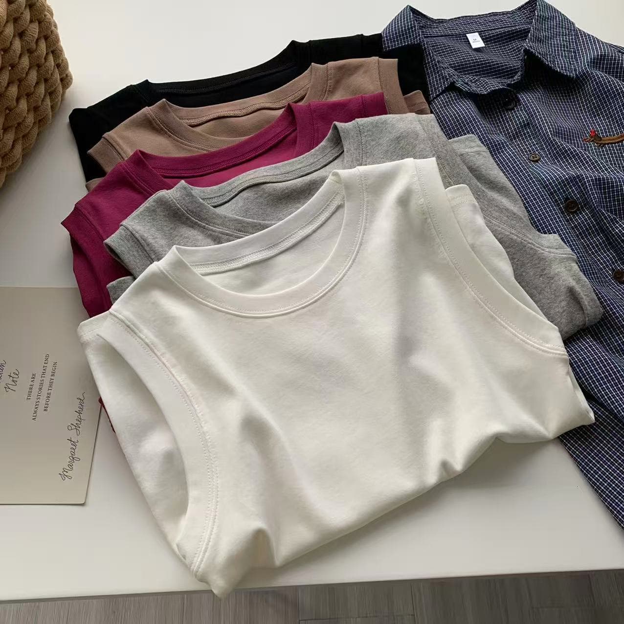 Spring Dopamine Color Round-Neck Pure Cotton Vest for Women, Basic Style, Slimming, Versatile, Body-Covering, Wide Shoulder, Sleeveless T-Shirt