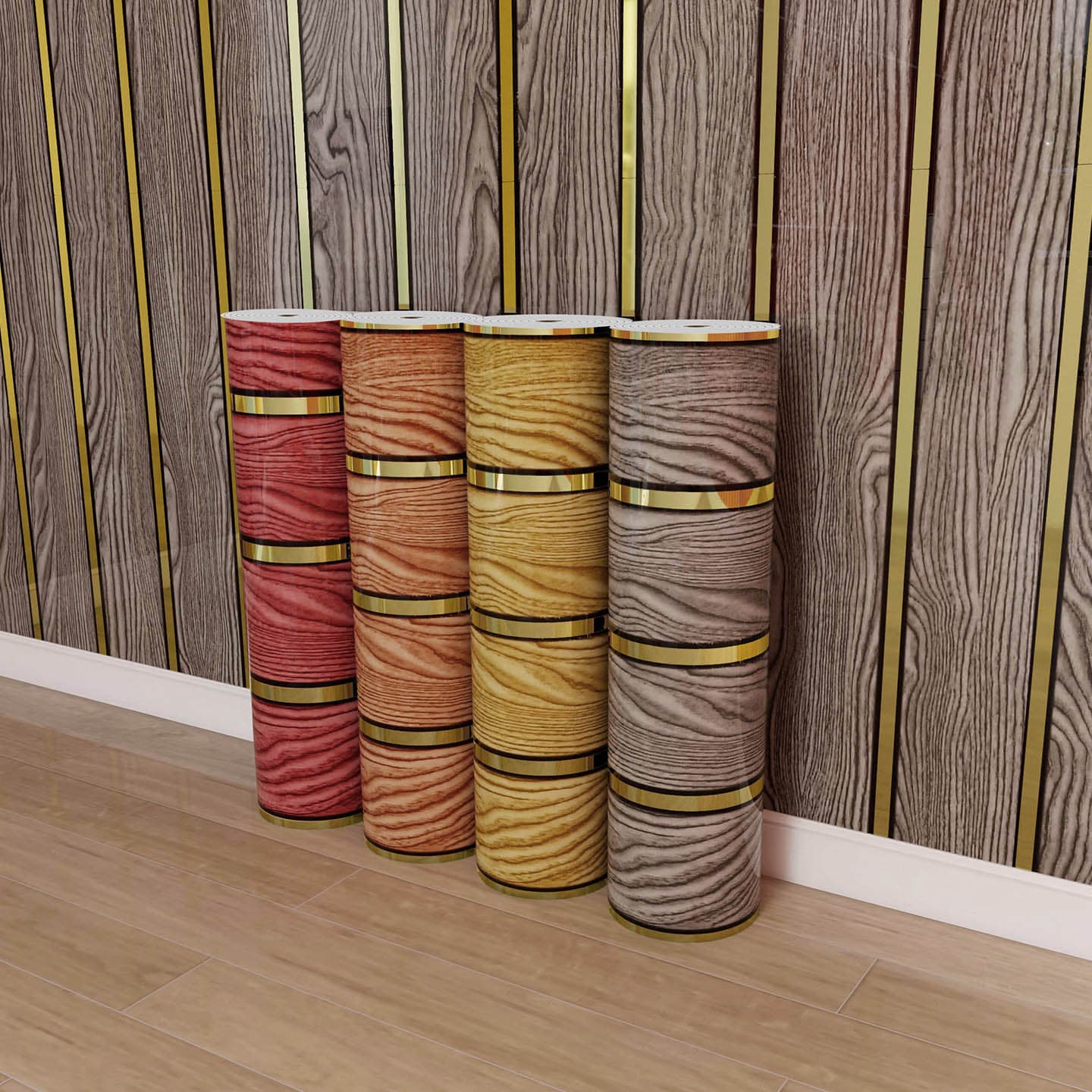 Cross-border delivery imitation wood grain grille waterproof hot stamping wall sticker self-adhesive marble wallpaper TV background decorative wallpaper