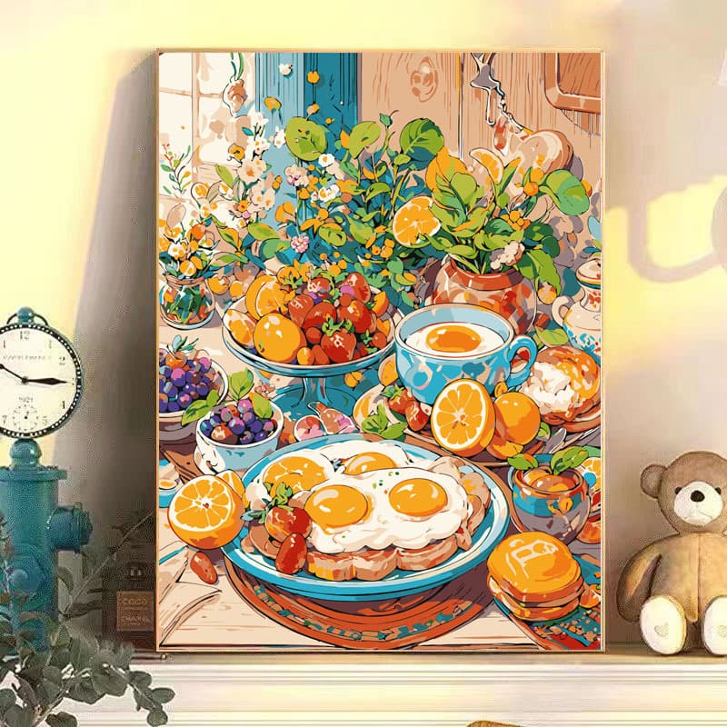 New food theme digital oil painting DIY children anime stress relief easy coloring doodle acrylic decorative hanging art