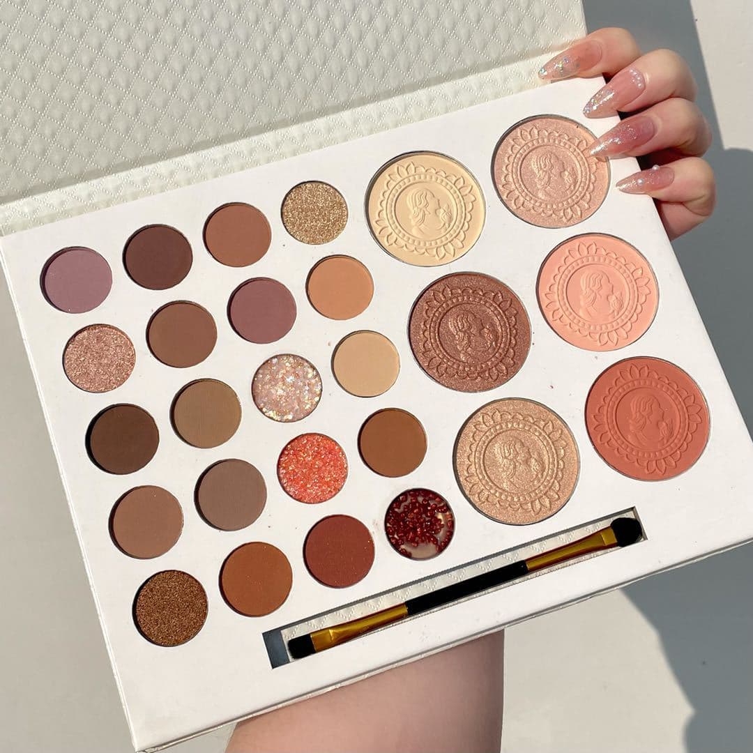 FrankColor Cardamom 26-Color Eyeshadow Palette Matte Shimmer with Brush All-in-One Palette Milk Tea Eyeshadow Palette