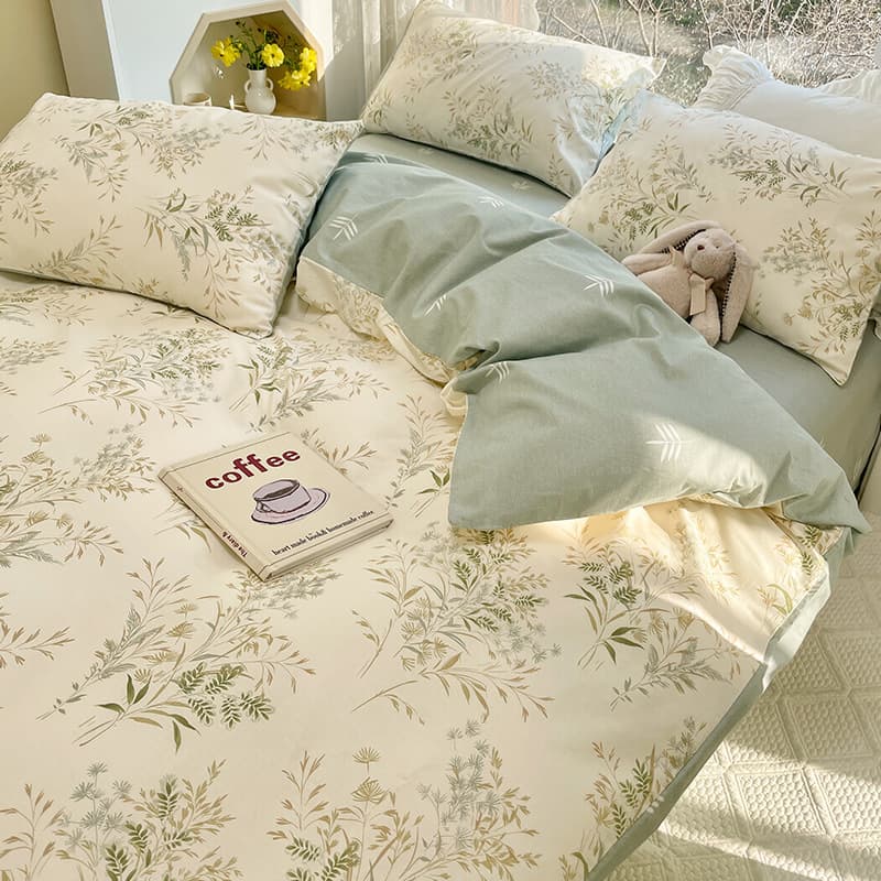 INS Rustic 60s Long-Staple Cotton Bedding Set 4-Piece, Pure Cotton Spring/Summer Light Fresh Style, Fitted Sheet, Duvet Cover, Pillowcases
