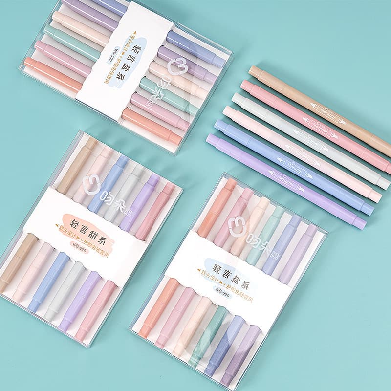 Xiaomeng Morandi Color Series Dual-Tip Highlighter Pen for Student Study Marking, Note-Taking, and Highlighting Key Points