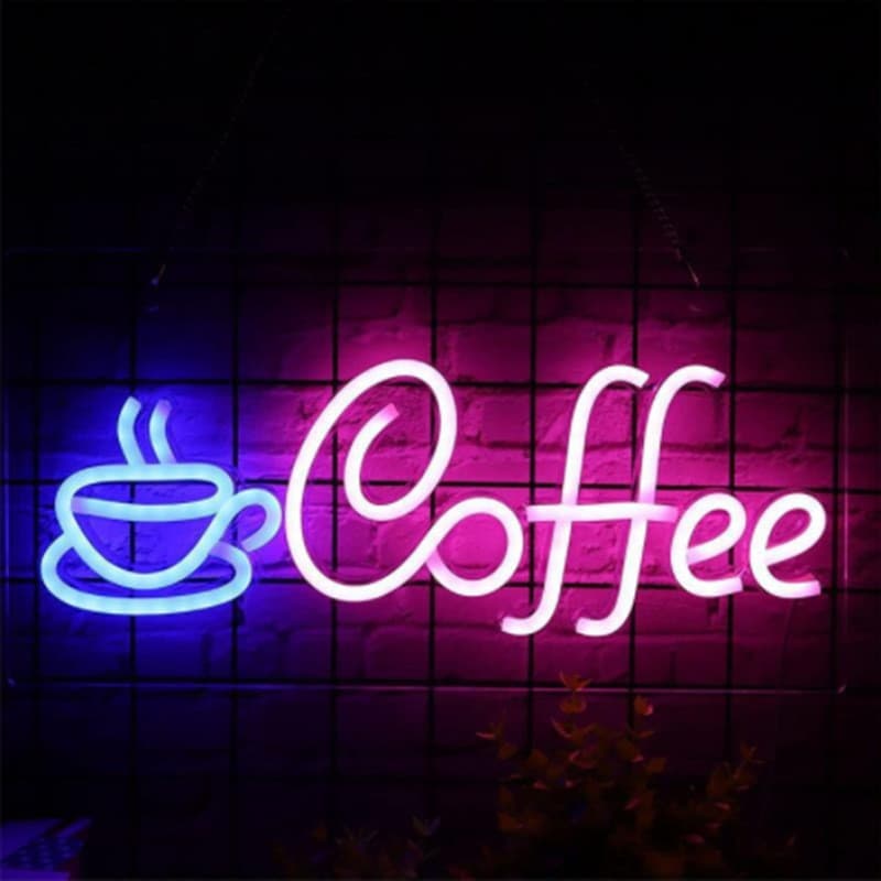 Cafe Neon Light Cross-Border Ecommerce Label Sticker Glowing Sign English Letter Pattern Atmosphere Decorative Light Sign