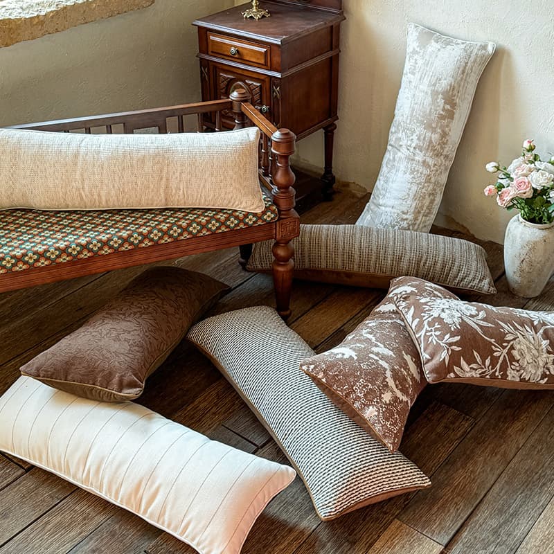 Simple Vintage Style Long Throw Pillow for Sleeping, French Retro Living Room Sofa Waist Pillow, Window Sill Bed Backrest Pillow Cover