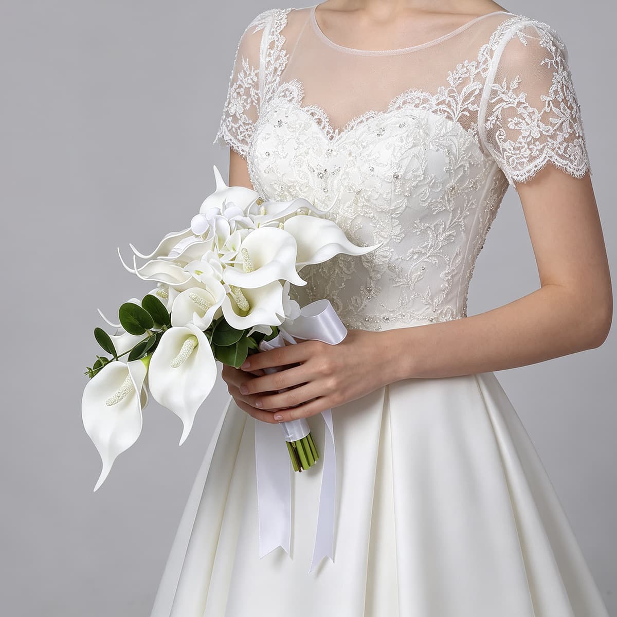 White Korean Calla Lily Bridal Wedding Bouquet Waterfall Hand Bouquet Photo Prop Cross-Border Artificial Flower Bouquet
