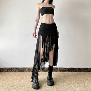 Y2K American Hot Girl Style Ruffled Irregular Half Skirt Women New Niche Design A-Line Midi Skirt