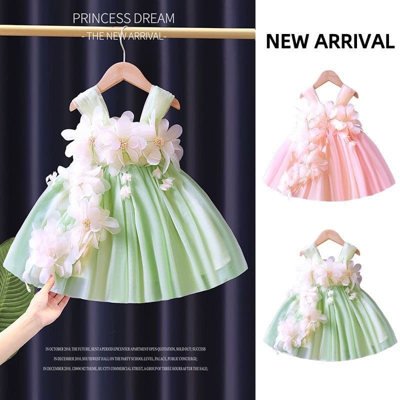Girls Fairy Princess Dress Children Summer Birthday Gown Baby Dress Fashionable Suspender Dress