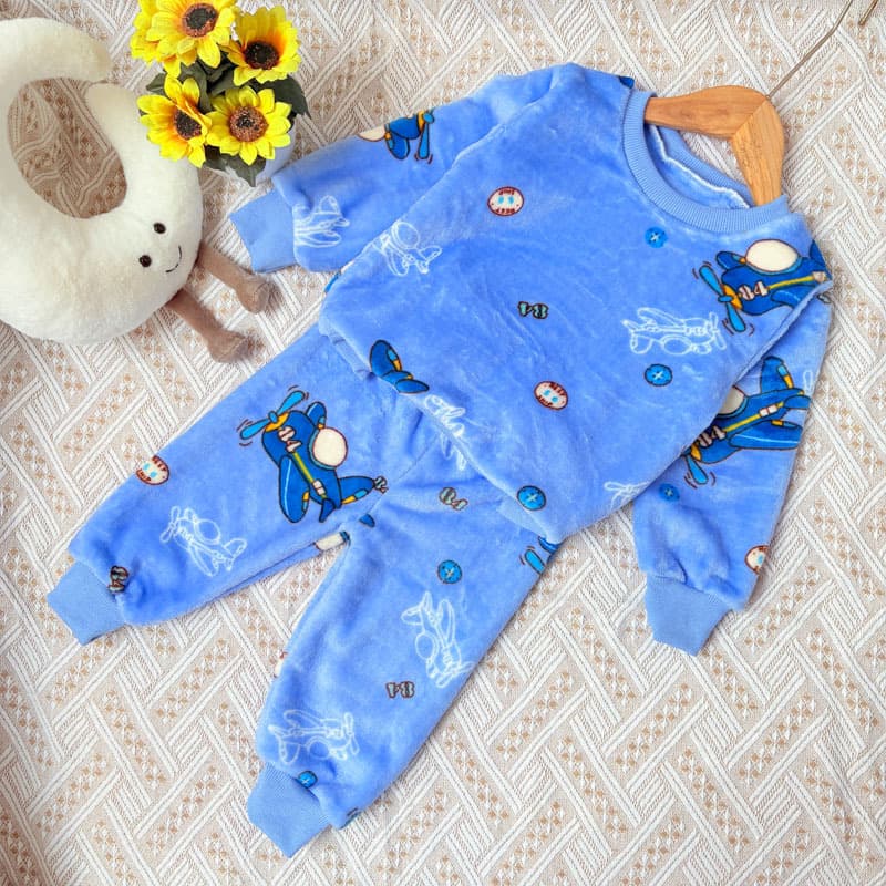 Children's Coral Fleece Home Wear Winter Warm Pajamas Set for Boys and Girls, Thickened and Plush, Super Cute Winter Underwear