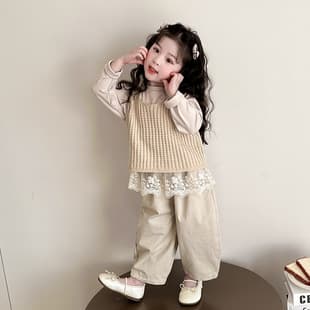 Girls' Autumn Outfit Set 2026 New Trendy Fashionable Kids Fall Knit Vest Baby Girls Spring and Autumn Three-Piece Set