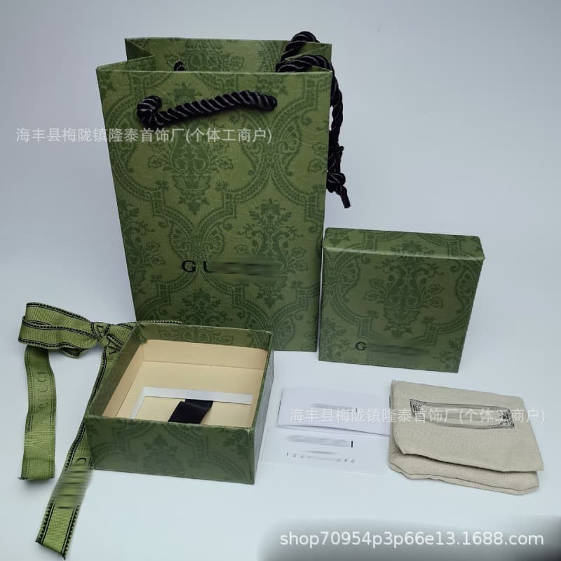Original Gujia Gucci G family jewelry green full set half-cover packaging box jewelry bag high-end packaging gift box