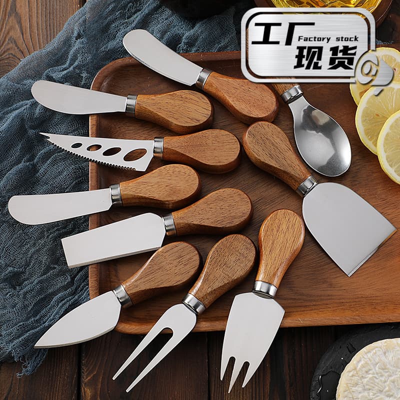 Modern Simplicity Design Cheeses Knife Western Style Butter Cream Cheese Knife Stainless Steel Wood Handle Knife Fork