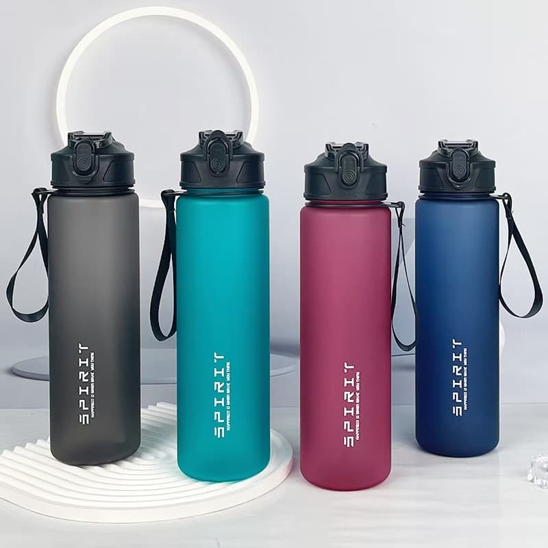 750ML Minimalist Outdoor Sports Water Bottle with Straw, Large Capacity Space Cup with Carry Strap, Plastic Cup