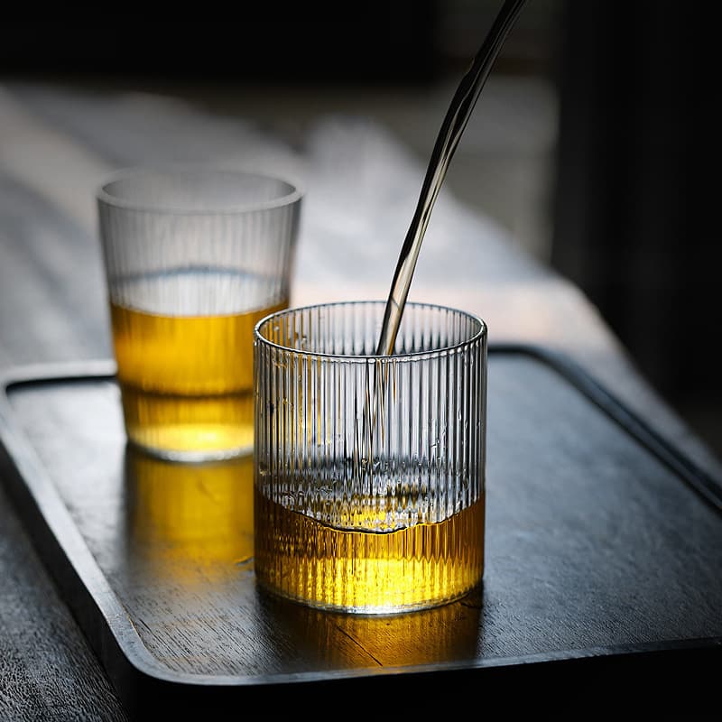 Ins-style Glass Cup Tea Cup Wine Glass Japanese Striped Drinking Cup Juice Cup for Women Summer Home Cold Brew Coffee Cup