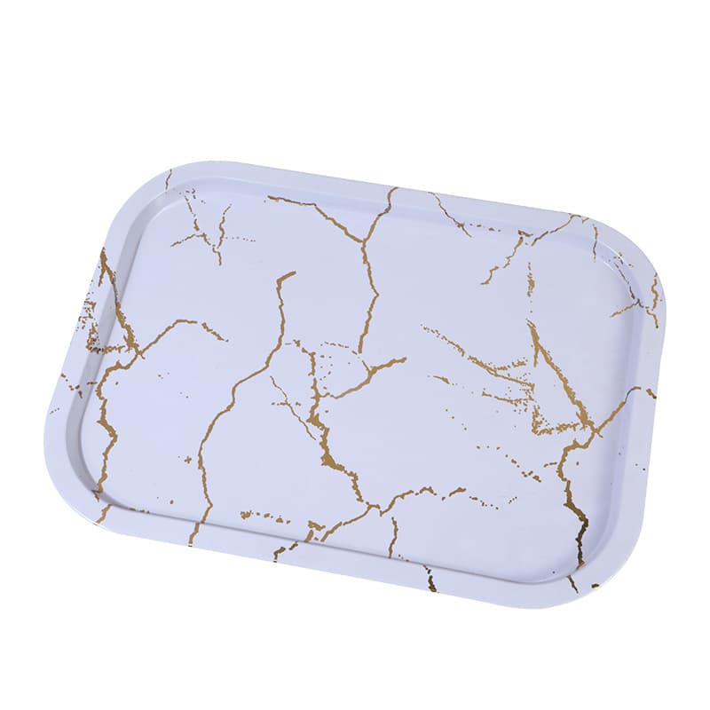 Factory direct supply cross-border tinplate tray, European-style light luxury home fruit plate, rectangular printed tinplate tray.