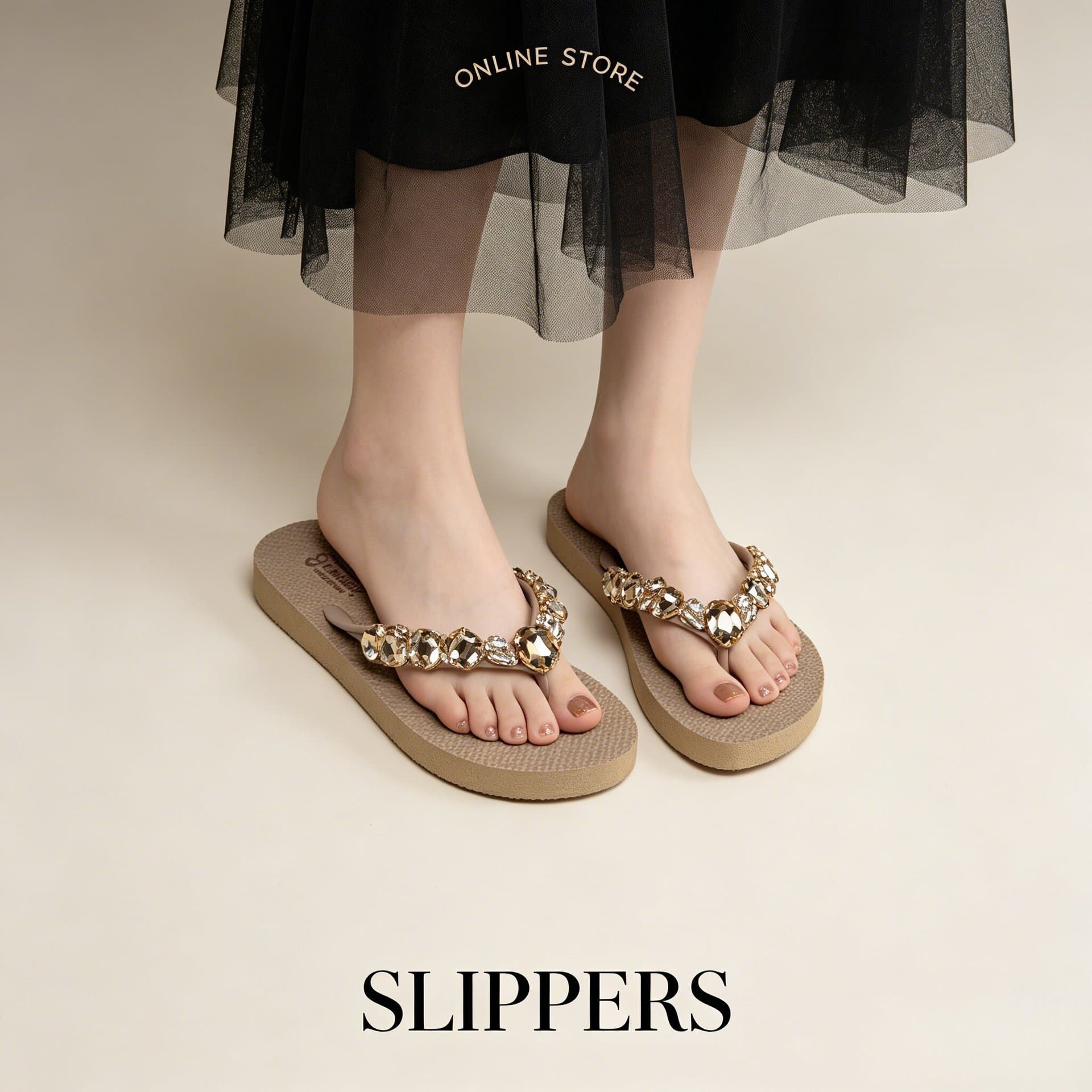 New Niche Design Trendy Rhinestone Toe-Post Sandals for Women Summer Outdoor Versatile Stunning Flat Flip-Flops