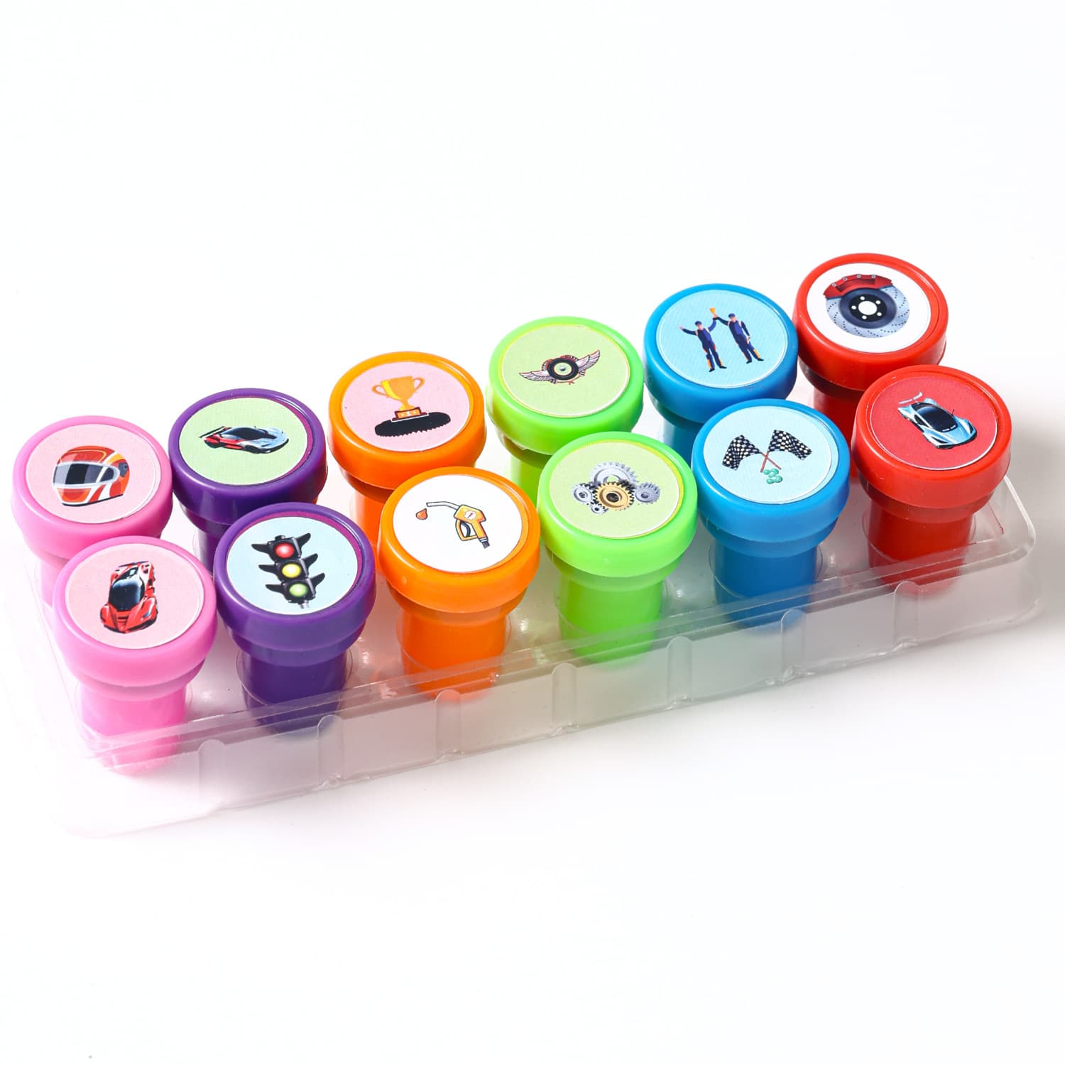 Cross-border Cute Cartoon Racing Car Stamp Toy Stamp Set Round Children Small Stamps Stamp Wholesale Bulk