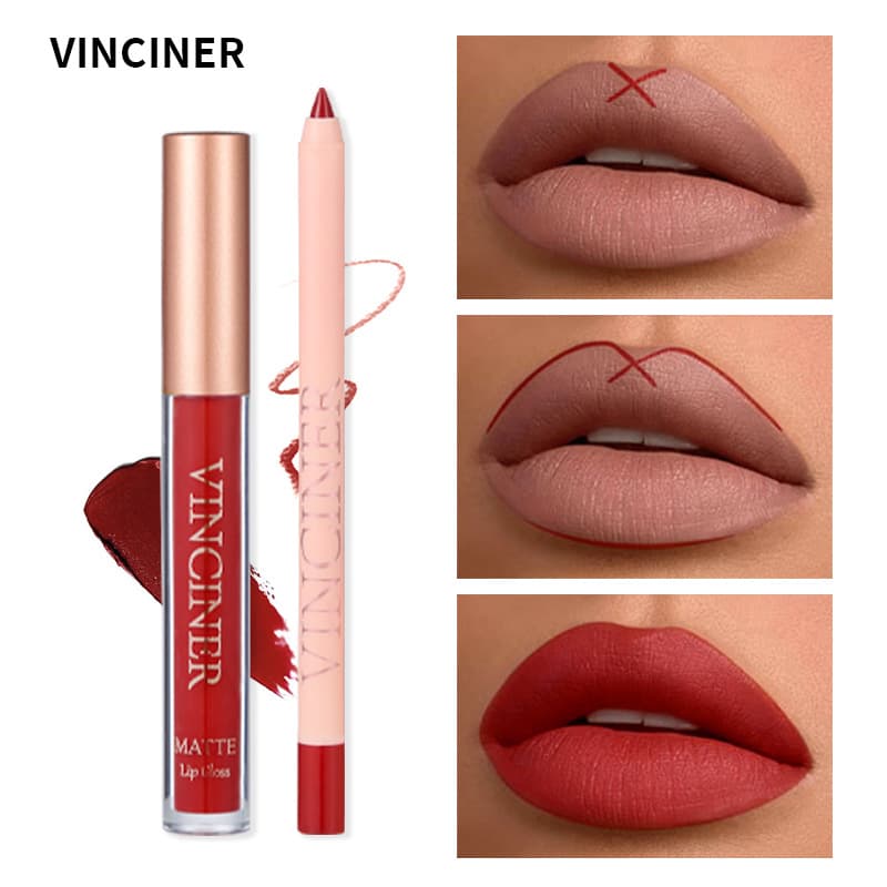 Cross-border 12-color matte lip glaze lip liner set non-stick cup long-lasting waterproof nude color liquid lipstick lipstick pen