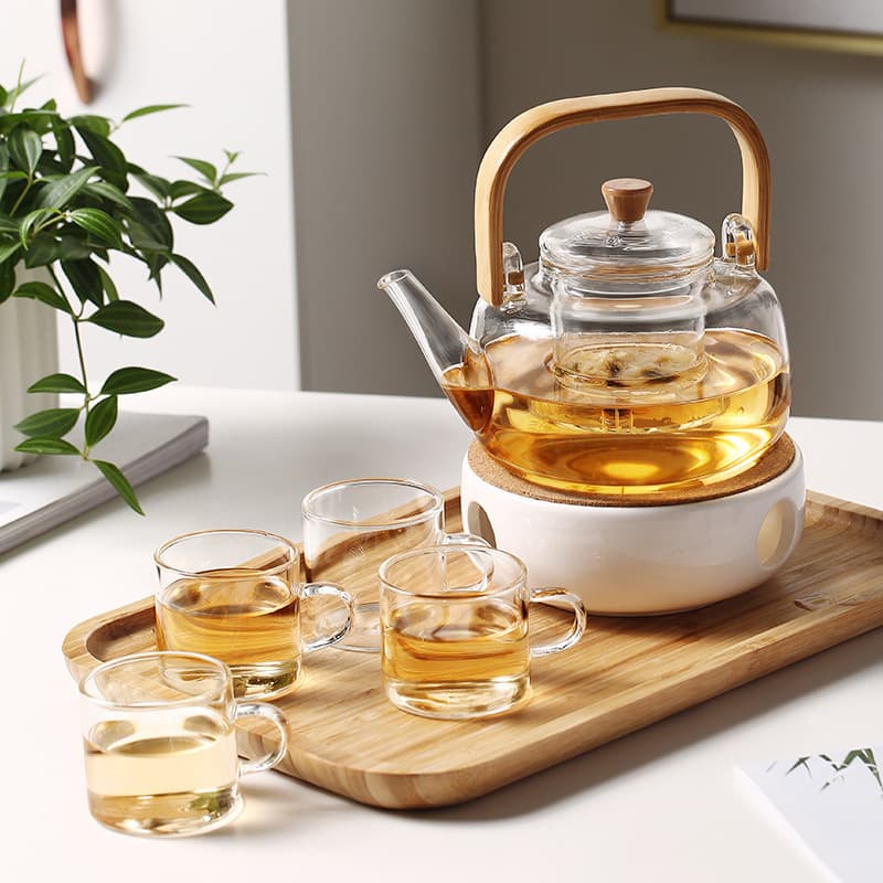Glass Flower Tea Pot Set, Fruit Brewing Pot with Candle Warmer, Health Tea Kettle, Afternoon Tea Set