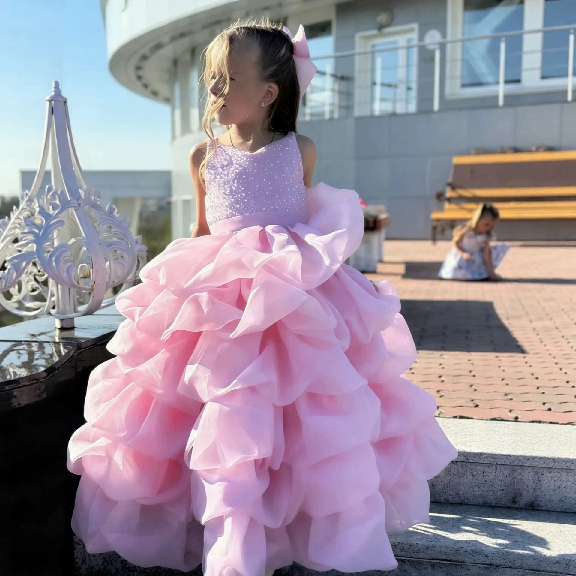 High-end Girls Princess Dress Cross-border Foreign Trade Children's Formal Dress Pink Catwalk Tutu Piano Performance Dress Elegant