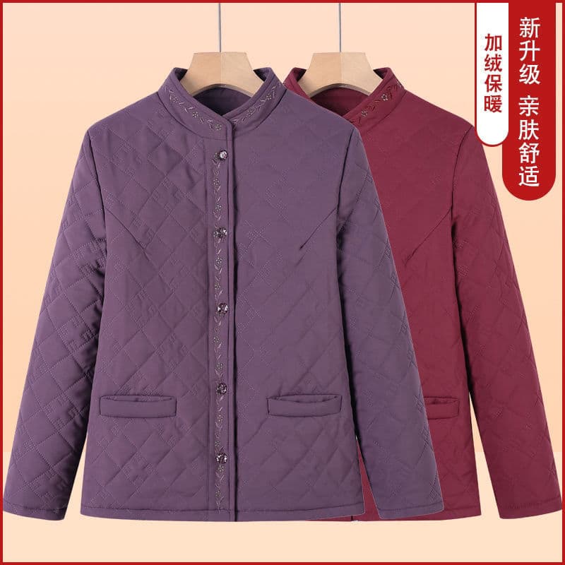 Old lady's padded jacket, women's clothing for seniors, grandmother's outfit, winter cotton-padded coat, quilted, light and thin with extra-large inner lining.