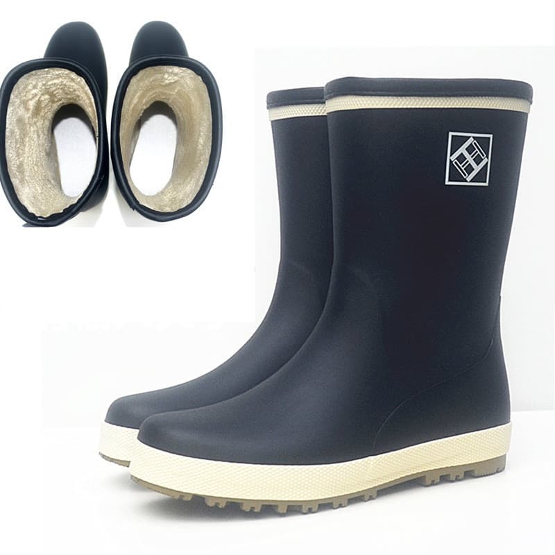 Fleece-Lined Men's Rain Shoes Rubber Rain Boots Mid-Calf Lightweight Fashion Autumn/Winter New Flat Sole Water Boots Warm Rainproof Shoes Wholesale