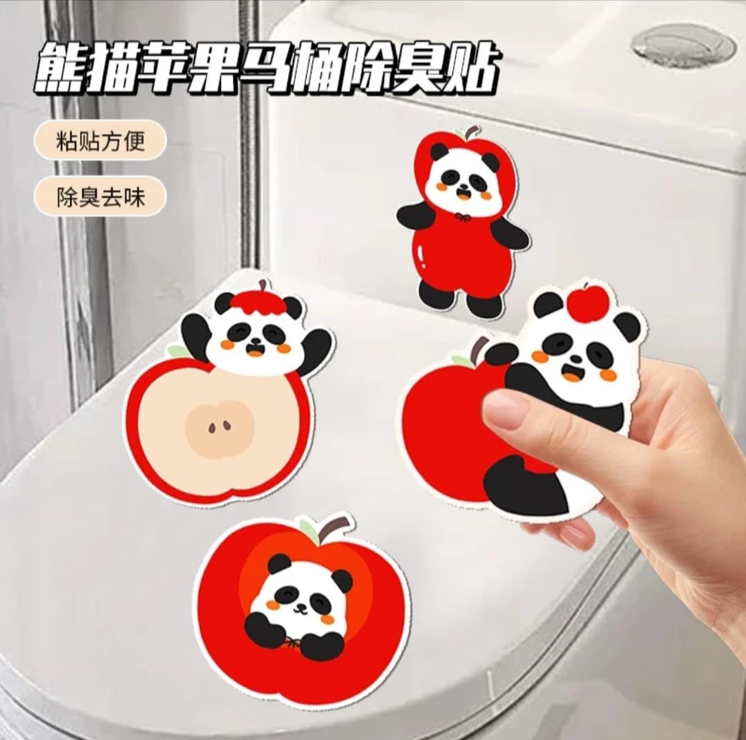 Panda Apple Toilet Sticker, Odor Removal Self-Adhesive Toilet Sticker, Bathroom Cartoon Decorative Sticker, Fragrance-Lasting Sticker