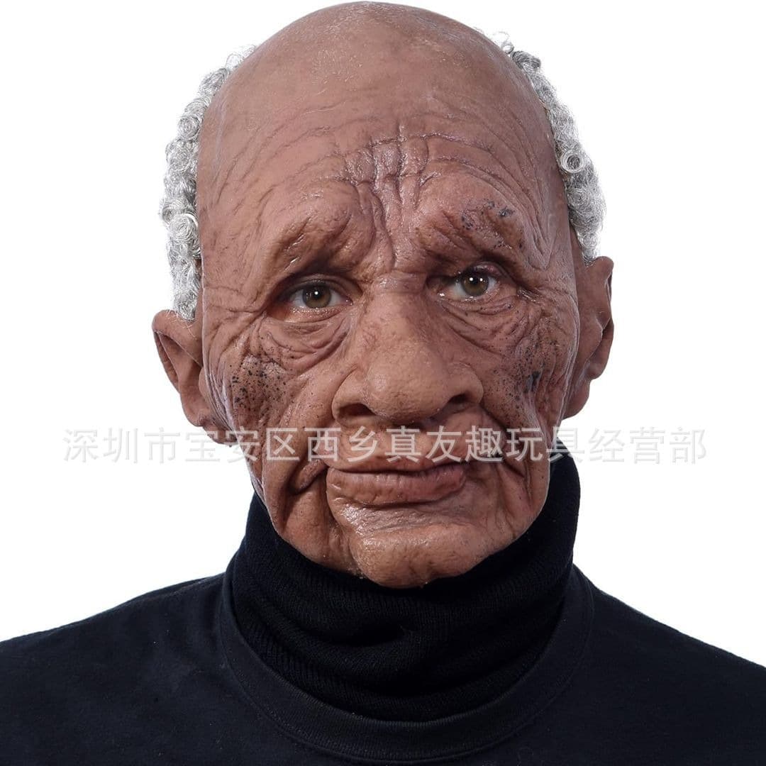 Black Old Man Wig Old Woman Face Wig Fake Hair Old Man Mask Halloween Realistic Latex Mask In Stock