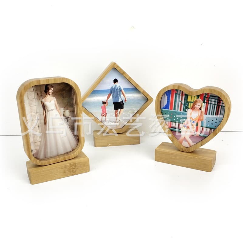 Heat Transfer Blank Heart-shaped Bamboo Material Stand Rotating Creative Bamboo Photo Frame Craft Bamboo Sublimation Frame