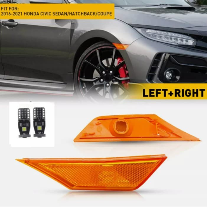 Yellow Pair of Fender Lights/Turn Signals Compatible with Honda Civic 34300-TET-H01 34350-TET-H01