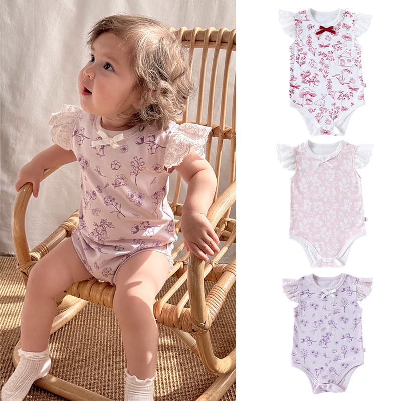 2026 Summer Baby Girl Bodysuit Toddler A-Class Lace Cuff Infant Outdoor Short Romper