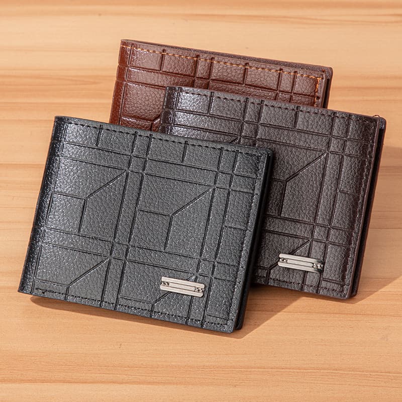 Cross-Border Men's Wallet Short Money Clip Youth Fashion Plaid Horizontal Soft Leather Large Capacity Multi-Slot Wallet