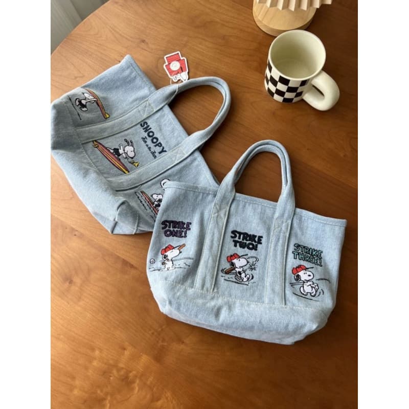 New Snoopy Embroidery Japanese Cute Canvas Bag Mom Handbag Lunch Bag Office Lady