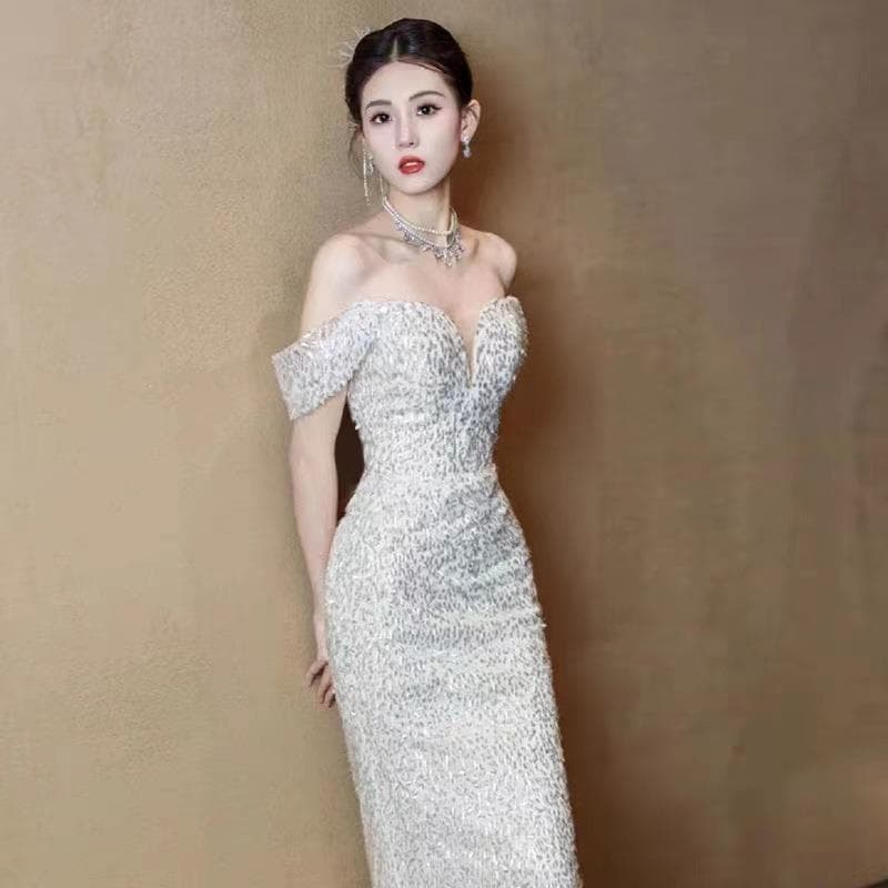 French fishtail light wedding dress 2026 new bride small cross-border one-shoulder large size simple going out dress for women