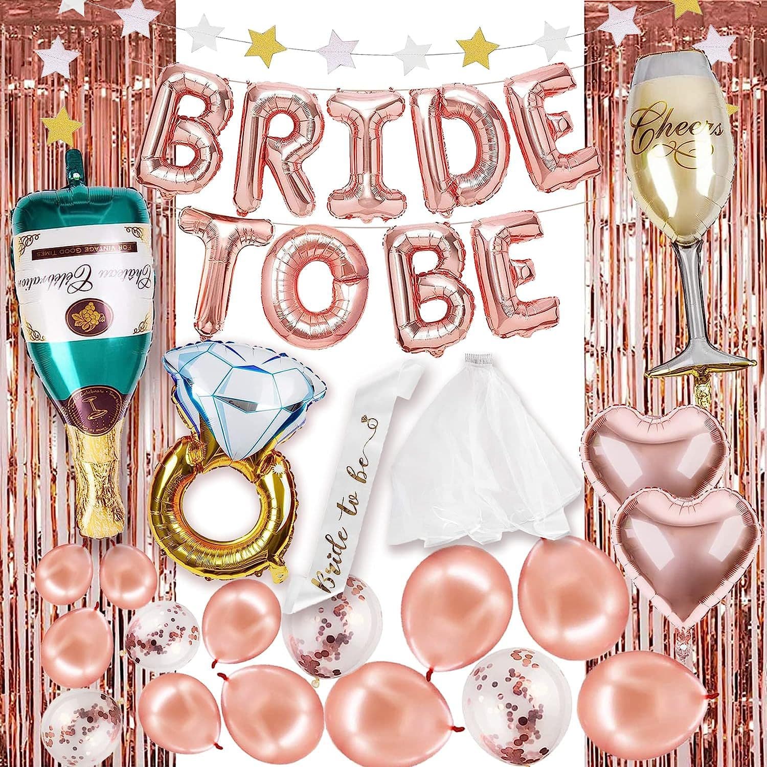 Bachelorette Party Decorations, Bridal Shower Birthday Decor, Foil Fringe Rose Gold Multicolor Balloon Set