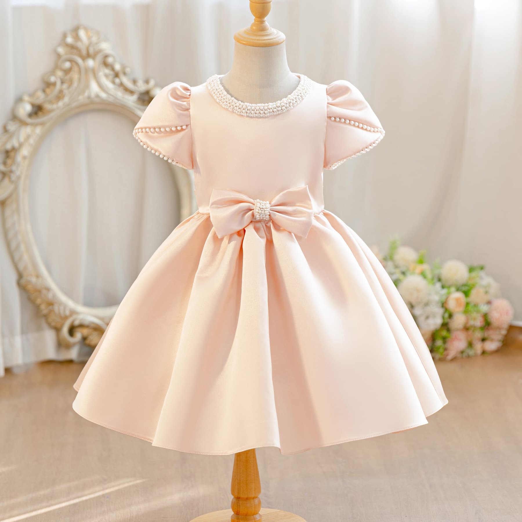 2026 Children's Princess Dress Gown High-End Elegant Flower Girl Baby Champagne Birthday Evening Dress Wholesale