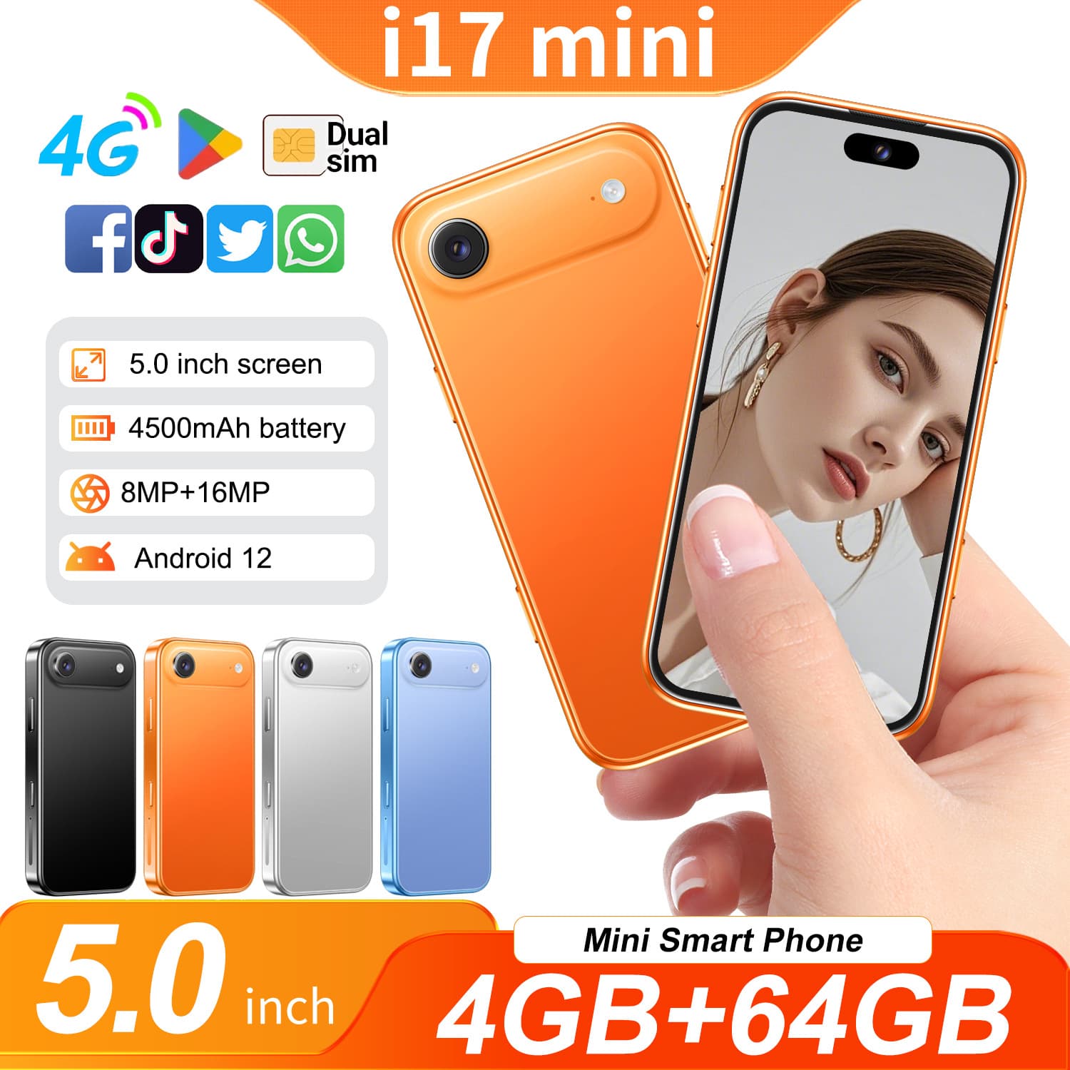 Hot 2026 Mini Small Phone i17mini Smartphone New Unopened Android Phone Factory Price Wholesale