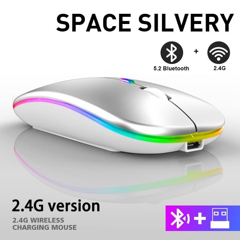 Wireless Mouse Bluetooth + 2.4G Rechargeable Dual/Tri-Mode Connection Space Silver Silent Version Mouse Cross-Border Qualifications Complete